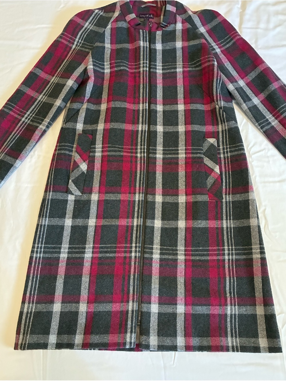 Long Tall Sally Tartan Pink Plaid Zip up Lined Fall Jacket Wool blend Size 8
